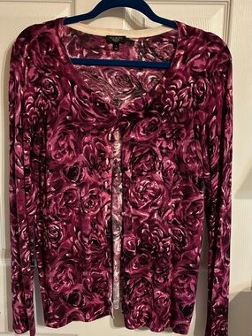 Talbots Purple and Berry Pink Floral Burnout Cardigan